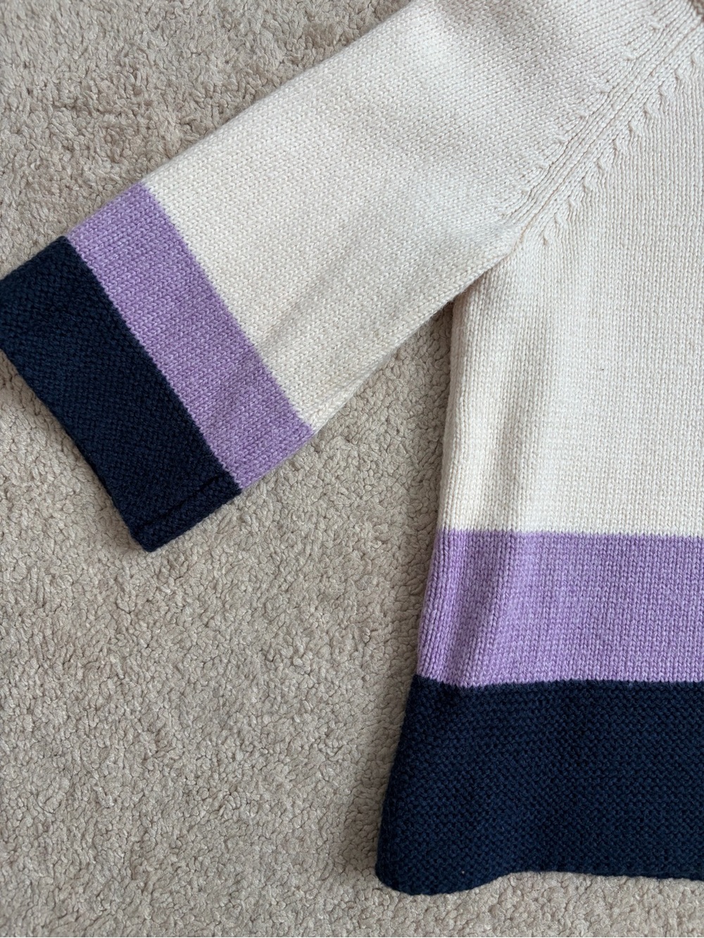 Hanna Andersson Girl's Knit Sweater Ivory Purple Blue Size 110 US Size 5 - Picture 3 of 7